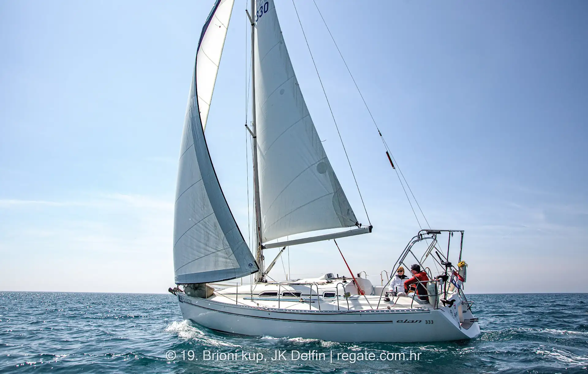 Elan 333 yacht sailing on the open sea, used for expert sailing courses in Croatia.