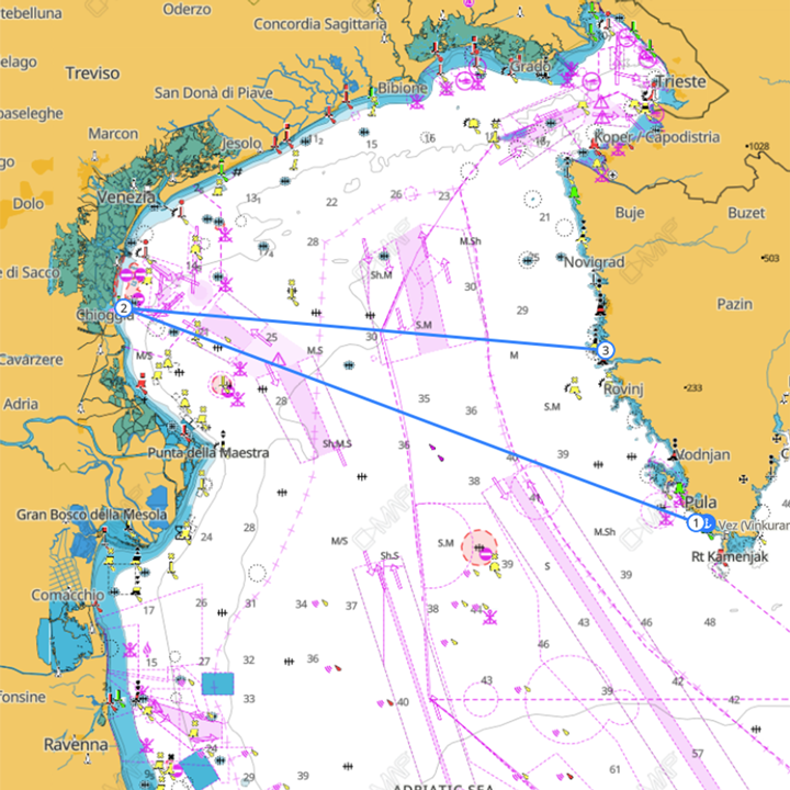 Route for Trofeo Dell'Amicizia regatta, Pula-Chioggia-Vrsar leg.