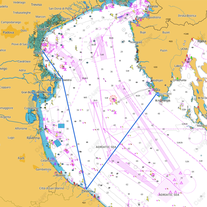 Route for Sulla Rotta Dei Trabaccoli regatta only, transfer from Chioggia.