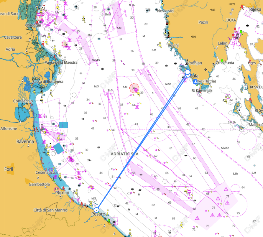 Route for Sulla Rotta Dei Trabaccoli regatta only, transfer from Pula.