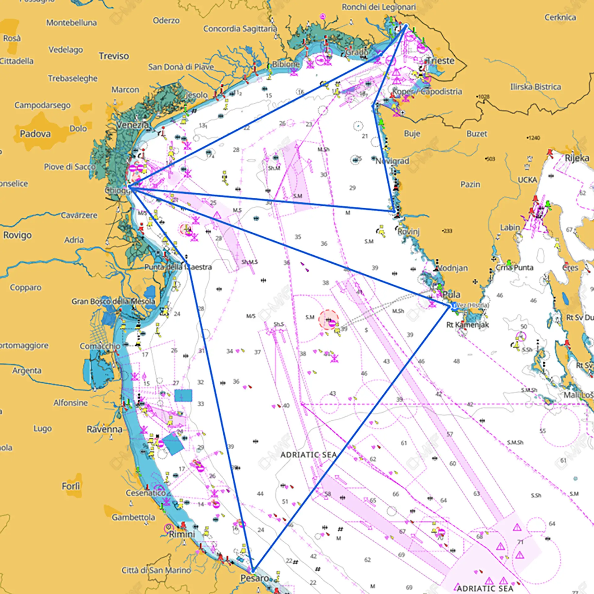 Route for both Trofeo Dell'Amicizia & Sulla Rotta Dei Trabaccoli regattas.