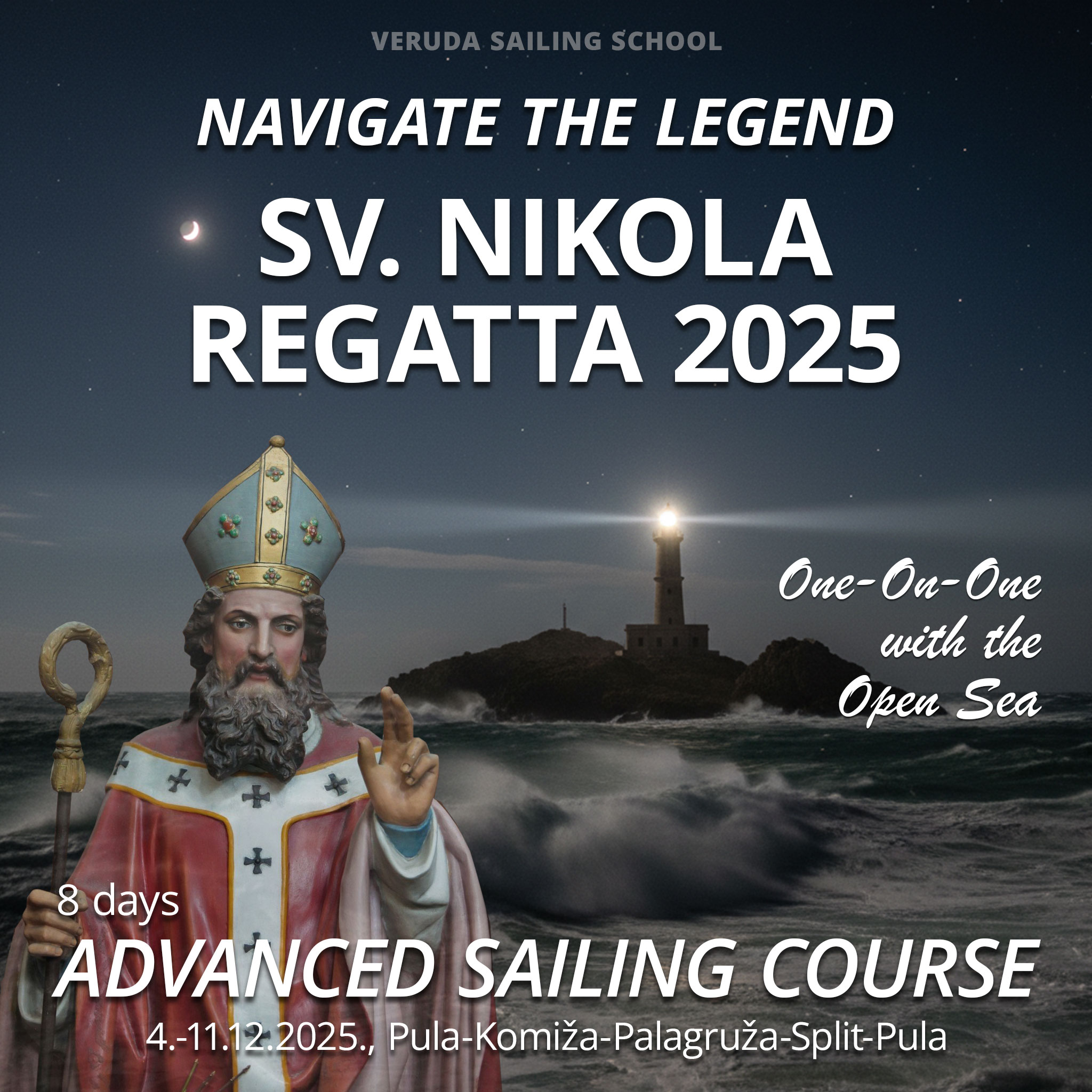 Navigate the Legend: Co-Skipper the Sv. Nikola Regatta 2025 Expert Sailing Course advertisement.